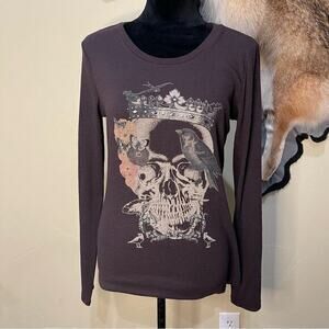 Ariat Long Sleeve Skull & Crown Graphic Tee in Dark Brown with Multi-Color Print